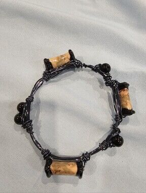 Black Gothic Vibe Bangle Bracelet Handmade Wire And Stone Fashion Jewelry